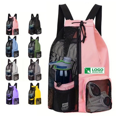 Large Swim Mesh Beach Bag Drawstring Backpack