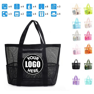 Large Beach Tote Bag With Zipper Pocket